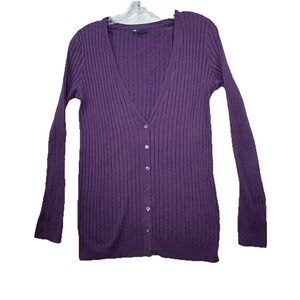 Y2K Dark Purple Ribbed Long Sleeve Top Gap Size Small Silk Blend Preppy Mall